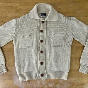 Vintage 70s Men Beige Cardigan with Button Front Sz M